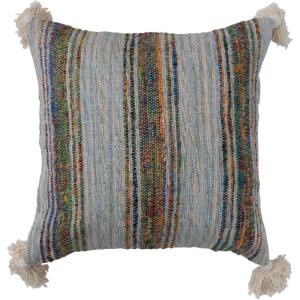 imageCreative CoOp Cotton Throw Stripes Tassels and Chambray Back Multicolor Pillow Multi
