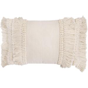 imageCreative CoOp Cotton ampamp Chenille Woven Lumbar Pillow with Fringe Cream 24L x 16W x 3H 10 pounds