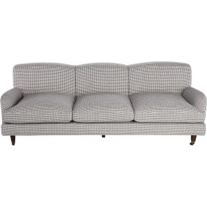 imageCreative CoOp Fabric Upholstered Sofa with Checkered Pattern and Wood Legs on Casters Brown and Cream Color