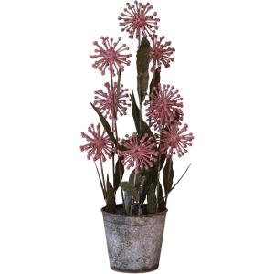 imageCreative CoOp HandPainted Metal Flower Pot Decor with Faux Flowers Pink and Green
