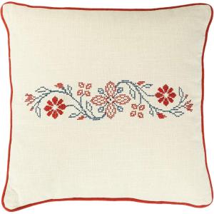 imageCreative CoOp Square Floral CrossStitch Cotton Piped Trim Pillow RedSquare Pillow