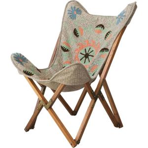 imageCreative CoOp Stonewashed Cotton Embroidered Butterfly Chair with Teakwood Frame MulticolorMulti Color