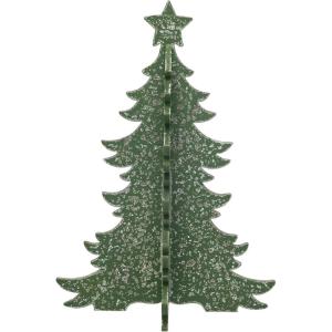 imageCreative CoOp Tall Distressed Wooden Interlocking Christmas Tree with Star Green