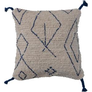 imageCreative CoOp Tufted Cotton Geometric Pattern and Tassels Natural and Blue Pillow Ivory