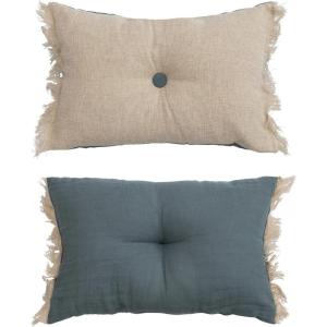 imageCreative CoOp Two Sided Linen Blend Tufted Lumbar Pillow with Button and Fringe Natural and BlueCover with Polyester Insert