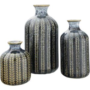imageEmbossed Stoneware Vase with Reactive Glaze Finish Set of 3 Sizes DF3002