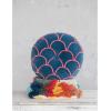 imageCreative CoOp 18 Inches Round Cotton Tufted Scallop Pattern Navy Blue and Pink Pillow std