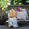imageCreative CoOp HandWoven Reclaimed Fabric Throw with Pattern and Fringe Charcoal and Cream
