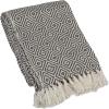 imageCreative CoOp HandWoven Reclaimed Fabric Throw with Pattern and Fringe Charcoal and Cream