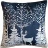 imageCreative CoOp Square Cotton Velvet Printed Foil Pillow with Winter Scene and Piping Color Navy Blue White