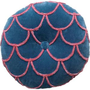 imageCreative CoOp 18 Inches Round Cotton Tufted Scallop Pattern Navy Blue and Pink Pillow std