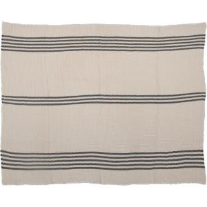 imageCreative CoOp Coastal White Stripe Woven Cotton Double Cloth Stitched Blanket and Frayed Edges Throw Cream ampamp Black