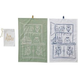 imageCreative CoOp Cottage Kitchen Cotton Slub Kitchen and Tea Towels Cream and Sage Set of 2