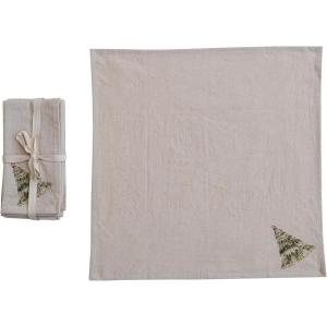 imageCreative CoOp Cotton Printed Napkins with Christmas Tree Natural Green and Red Set of 4