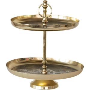 imageCreative CoOp Decorative Etched Metal and Aluminum 2Tier Tray with Branch Design Gold Finish