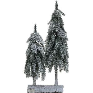 imageCreative CoOp Faux Evergreen Trees with Wood Base and Snow Finish Green