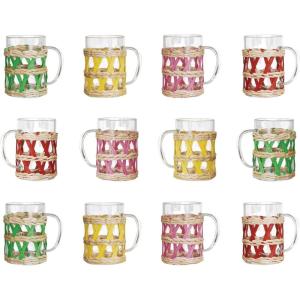imageCreative CoOp Glass Mug with Seagrass Sleeves Multicolor Set of 12