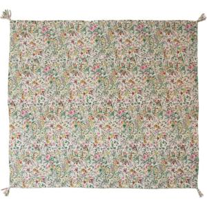 imageCreative CoOp Quilted Cotton Floral Pattern Kantha Stitch and Tassels Blanket Throw Single Multicolor