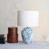 imageCreative CoOp HandPainted Ceramic Table Lamp with Acrylic Base Linen Shade and Inline Switch Blue and White