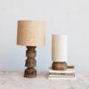 imageCreative CoOp Reclaimed Wood Table Lamp with Printed Cotton Chambray Shade Swivel Neck and Inline Switch Natural