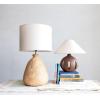 imageCreative CoOp Round Textured Stoneware Table Lamp with Natural Linen Shade Beige