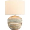 imageCreative CoOp Stoneware Stripes and Linen Shade Multicolor Table Lamp Multi