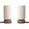 imageCreative CoOp Reclaimed Wood Table Lamp with Printed Cotton Chambray Shade Swivel Neck and Inline Switch Natural