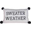 imageCreative CoOp Rectangle Sweater Weather Embroidered Cotton Knit Lumbar Poms Pillows Grey ampamp Cream