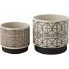 imageCreative CoOp White Stoneware Planters with Black Designs Set of 2 Designs