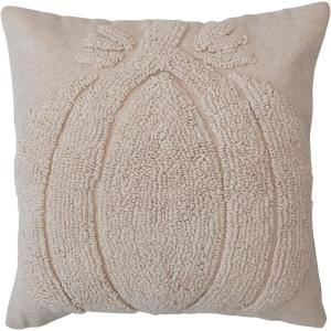 imageCreative CoOp 18 Square Cotton Slub Tufted Pillow wPumpkin ampamp Chambray Back Cream ColorBeige