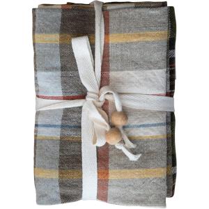 imageCreative CoOp 28quot L x 18quot W Cotton Printed Tea Towels wTie wWood Beads Multi Color Plaid Set of 3