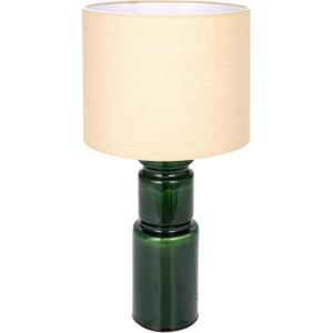 imageCreative CoOp Ceramic Table LED Lamp with Natural Linen Shade Green