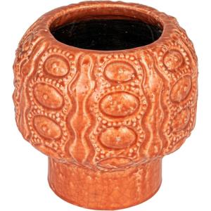 imageCreative CoOp Embossed TerraCotta Footed VasePlanter with Crackle Glaze Coral