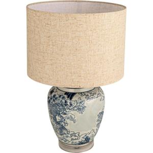 imageCreative CoOp HandPainted Ceramic Table Lamp with Acrylic Base Linen Shade and Inline Switch Blue and White