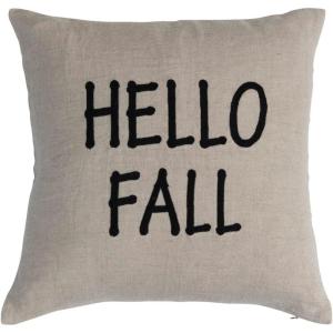 imageCreative CoOp Linen Pillow with quotHello Fallquot Embroidery