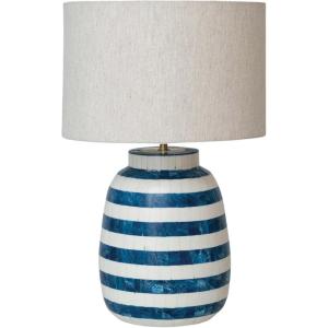 imageCreative CoOp Resin Inlaid Table Lamp wStripes ampamp Cotton Shade White Blue and Natural