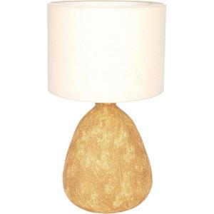 imageCreative CoOp Round Textured Stoneware Table Lamp with Natural Linen Shade Beige