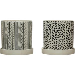 imageCreative CoOp Set of 2 65quot H Stoneware Saucer Pots and Planters Multi