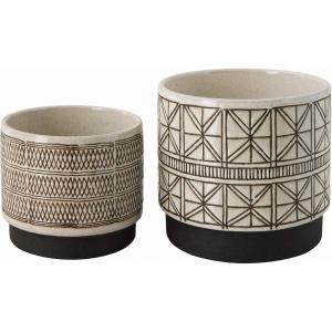 imageCreative CoOp White Stoneware Planters with Black Designs Set of 2 Designs