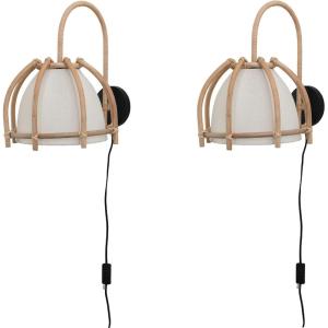 imageCreative CoOp 6Rattan Cotton Shade and Inline Switch Wall Sconces 12quot L x 7quot W x 24quot H Natural