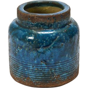 imageCreative CoOp Debossed TerraCotta Distressed Blue Finish Vase 8quot L x 8quot W x 9quot HCylinder Shape