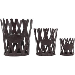 imageCreative CoOp Distressed Brown Metal Planters with Accordion Style Sides Set of 3 Sizes