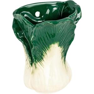 imageCreative CoOp Embossed Stoneware Cabbage Shaped Wall Vase Planter Green and White