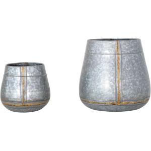 imageCreative CoOp Galvanized Metal Antique Zinc Finish Set of 2 Planter Pot 14quot L x 14quot W x 12quot H Silver