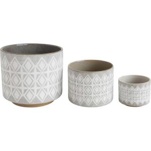 imageCreative CoOp Grey ampamp White Stoneware Pots Set of 3 Sizes