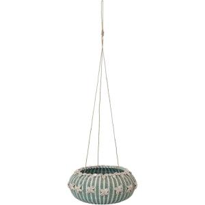 imageCreative CoOp Hanging Handwoven Rattan Shells and Jute Hanger Aqua Pots and Planters 10quot L x 10quot W x 6quot H Blue