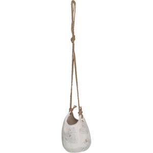 imageCreative CoOp Hanging Stoneware Planter with Jute Rope Hanger and Distressed Volcano Finish White
