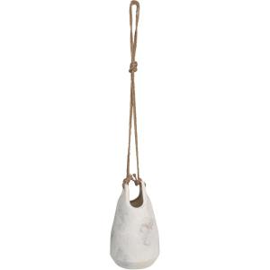 imageCreative CoOp Large Stoneware Hanging Planter with Jute Rope Hanger and Distressed Volcano Finish White