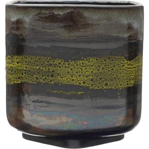 imageCreative CoOp Stoneware Charcoal and Chartreuse Reactive Glaze Pots and Planters 11quot L x 11quot W x 11quot H Black ampamp Yellow