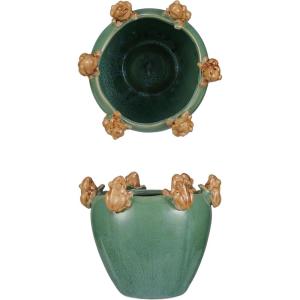 imageCreative CoOp Stoneware Planter with Frogs on Rim and Reactive Glaze Green and Yellow